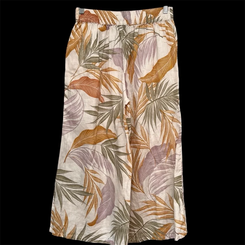 Tahari 100% linen wide leg cropped pants‎ size M